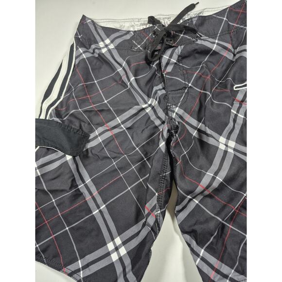 Aeropostale 1987 Swim Shorts Mens 30 Black Plaid Drawstring Lined Spell Out Y2K - Picture 3 of 5